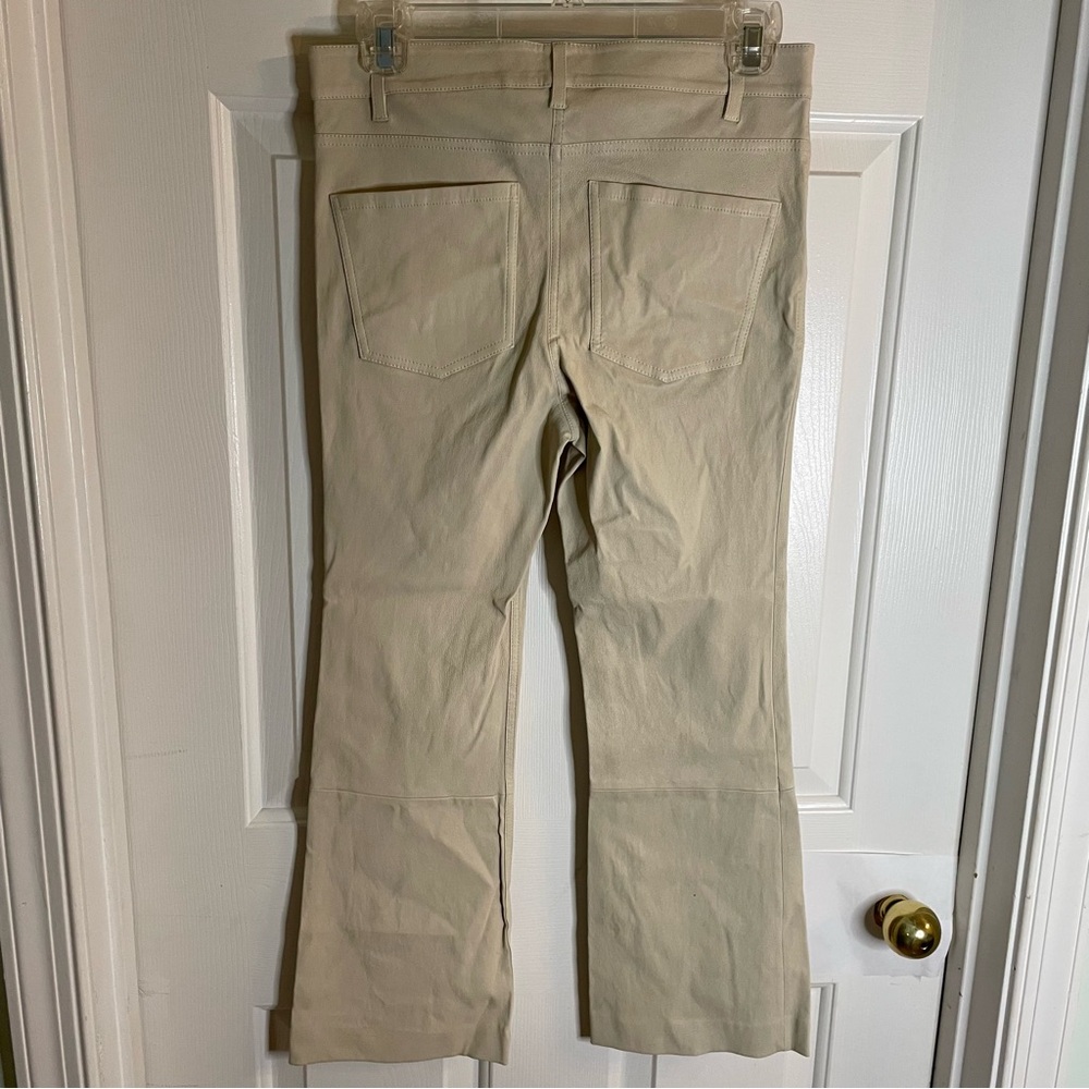 Theory Cream color Boot Cut Lamb Leather Pants Size 4 capsule light academia - Picture 5 of 7